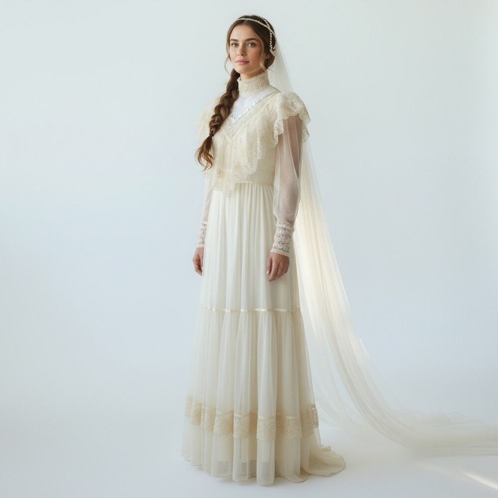 Vintage Gunne Sax Renaissance Bridal Lace Ivory Junior 7 XS Wedding Dress